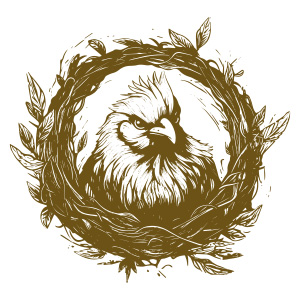 A charming chicken in a nest vector logo, depicting warmth and nurturance