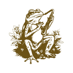 A delightful frog playing saxophone logo, combining music and whimsy.
