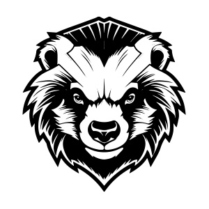 A fierce honey badger head logo, symbolizing tenacity and fearlessness.