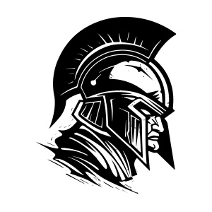 A powerful Spartan warrior helmet logo, representing strength and courage