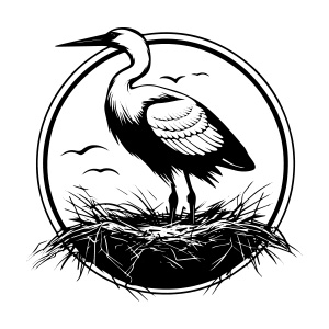 A beautiful stork in the nest logo, symbolizing nurturing and care.