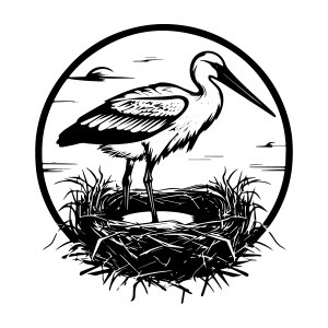 A captivating stork in the nest logo, representing new beginnings and nurturance