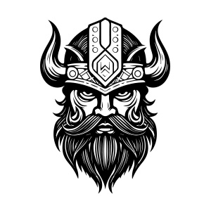 A fierce and valorous Viking warrior vector logo, representing bravery and strength.