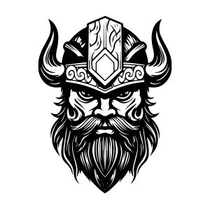 A vicious and fierce Viking head logo, representing strength and aggression.