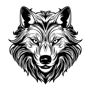 A fierce and majestic wolf head in our vector logo, symbolizing strength and leadership