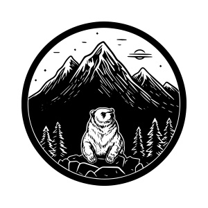 A captivating bear logo set in a lush forest