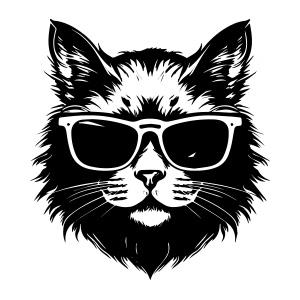 A cool and stylish cat head with sunglasses logo, exuding attitude and confidence