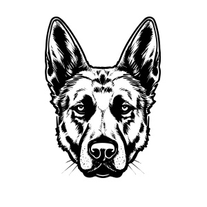 A striking German Shepherd head logo, symbolizing loyalty and strength