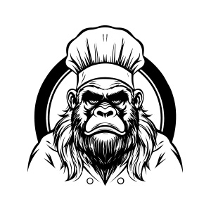 An impressive gorilla chef logo, blending strength and culinary expertise.