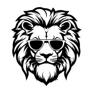 A stylish lion head with sunglasses logo, exuding confidence and sophistication