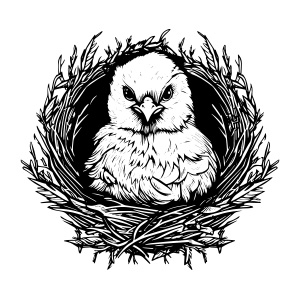 An adorable baby owl in the nest logo, representing innocence and nurturing.