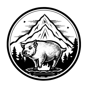 A captivating wild boar campfire logo, symbolizing the thrill of camping in the wilderness.